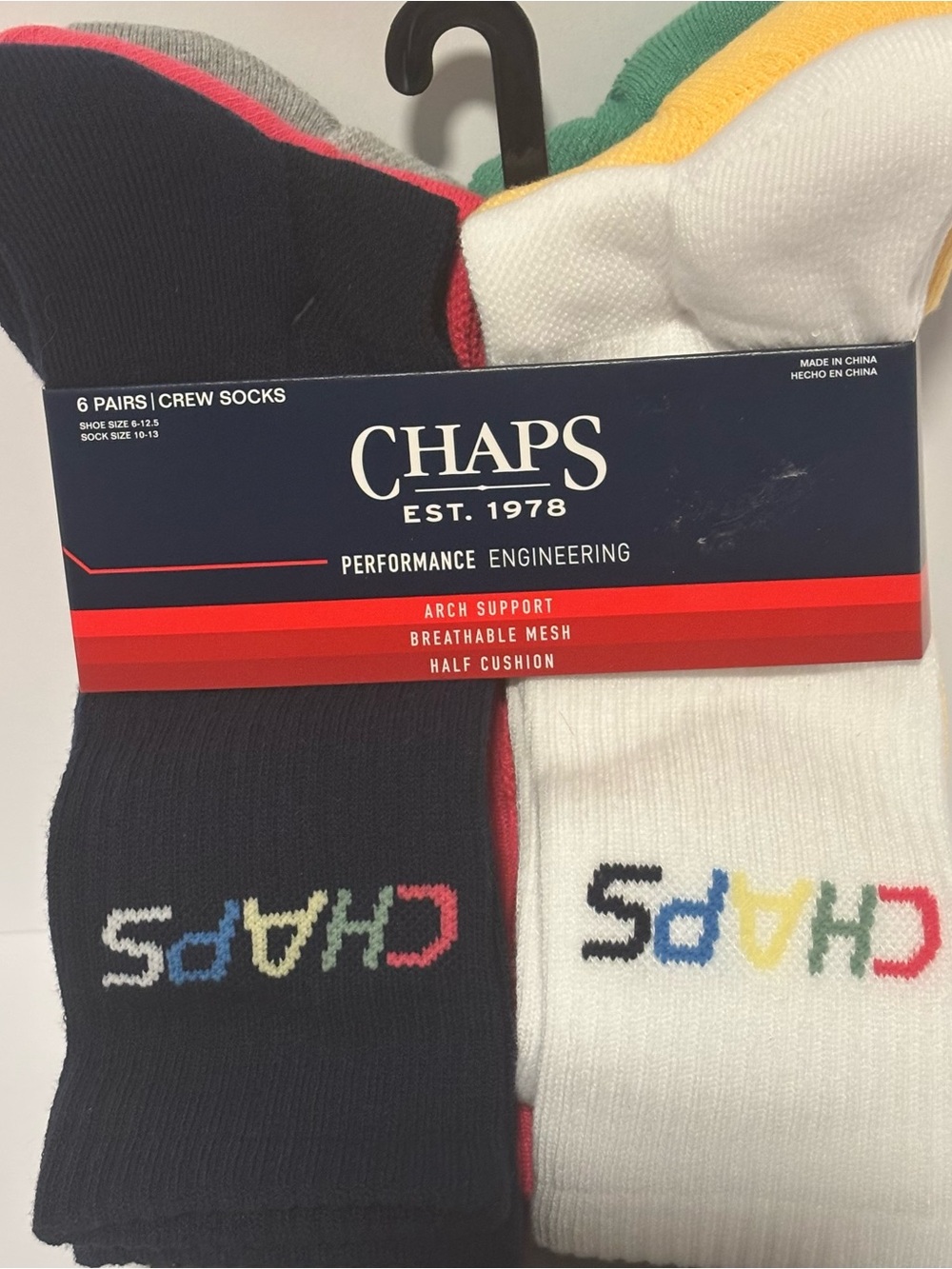 Chaps Men’s 6-Pack Crew Socks – multi-colored